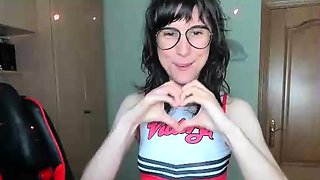 Small tit brunette amateur tugs on a big willie