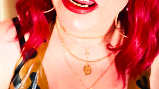 The Beautiful Rubber Beauty Tina Snua Smoking A Cigarette Using A Holder - Smoker Latex Gloves Rings Jewellery