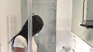 Steamy stellar slender taut beaver hottie in the shower preps for night out in a pinkish cut mini microskirt